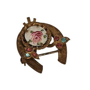 Vintage Horseshoe and Enamel Brooch (A6457)